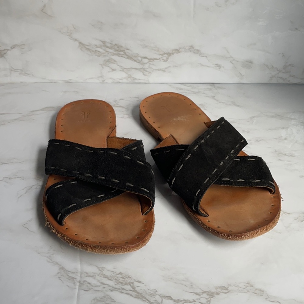 Frye Avery Pickstitch Suede Sandal Black